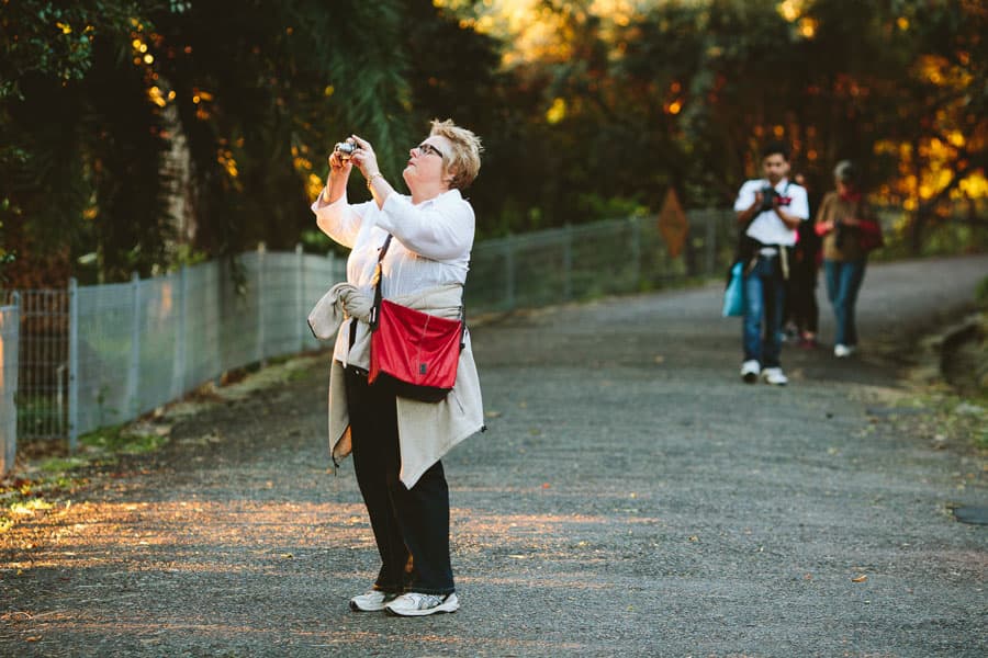 photography student on one of the djb photography courses in sydney. she's standing in the gardens at sunset.