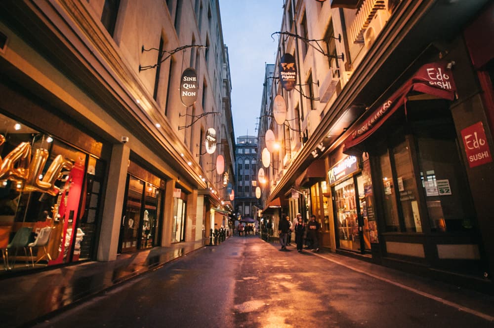Melbourne laneway at dusk during photography course
